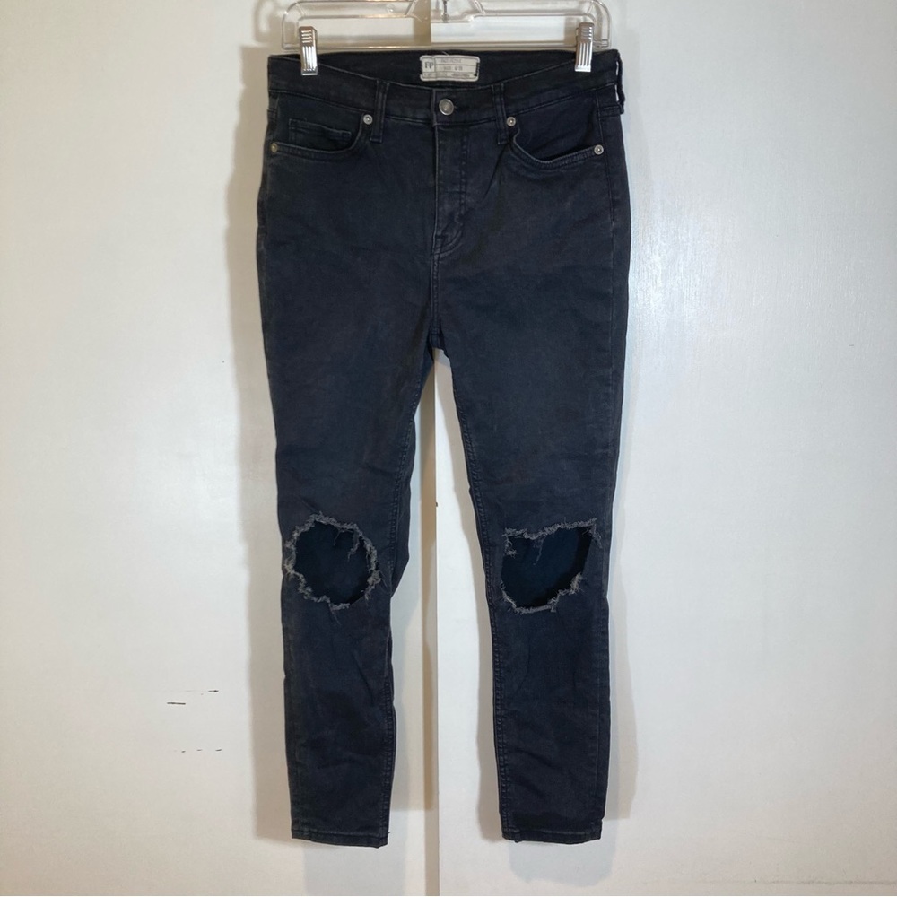Free People High Rise Busted Knee Skinny Jeans In Black